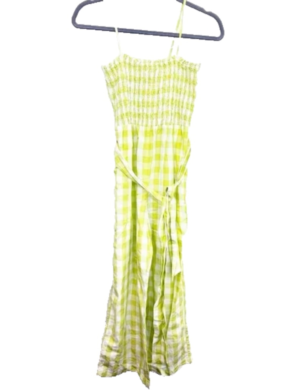 House Of Harlow 1960 Womens Lime Green Gingham Linen Blend Jumpsuit Size Small
